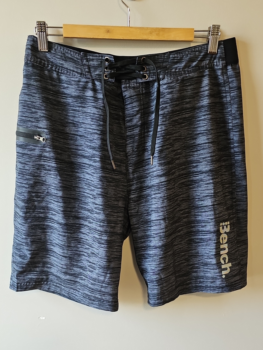 Bench Medium Black And Gray Heather Swim/Board Shorts with Lace-Up Waist